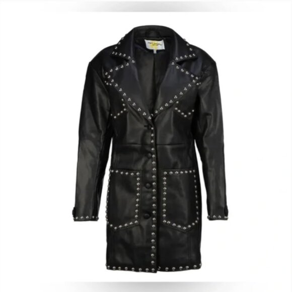 Colin LoCascio Anthropologie Studded Bernie Coat Vegan Leather Black size S - Picture 2 of 13